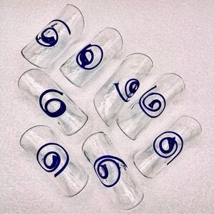 Blue Swirl Fused Blown Art Glass Napkin Sleeve Holders (8)